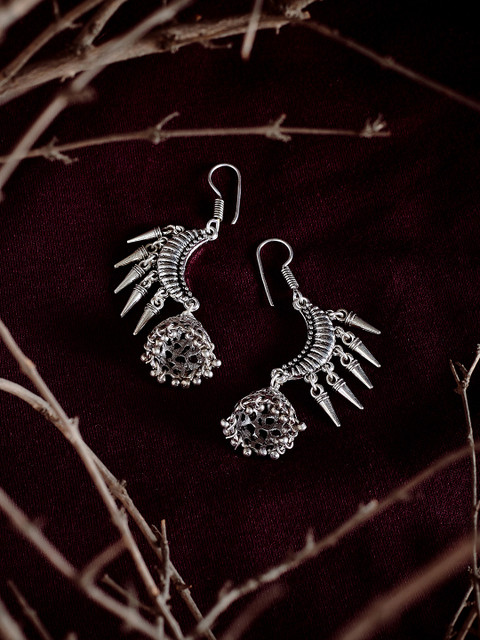 

ZeroKaata Silver-Toned Contemporary Jhumkas