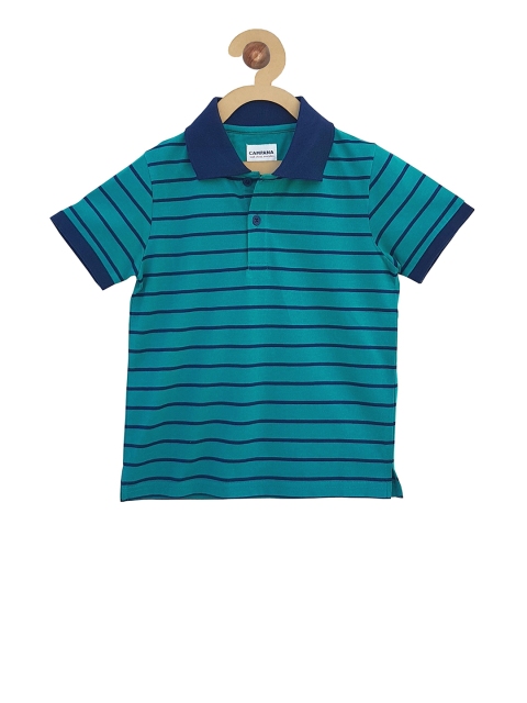 

Campana Boys Sea Green Striped Polo Collar T-shirt