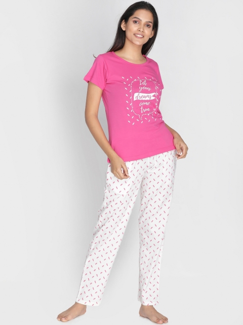 

Clt.s Women Pink & White Printed Night suit