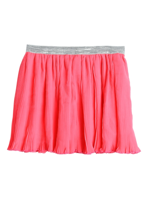 

612 League Girls Coral-Coloured Solid Flared Skirt