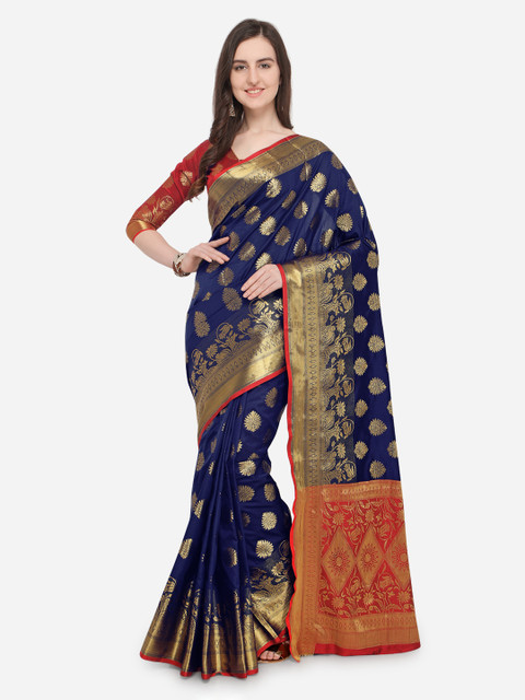 

Saree Swarg Blue Silk Blend Woven Design Banarasi Saree