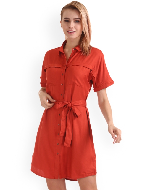 

Cherokee Women Orange Solid Shirt Dress
