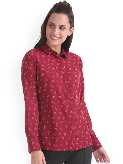 

ELLE Women Red Regular Fit Printed Casual Shirt