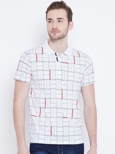 

Camey Men White Printed Polo Collar T-shirt