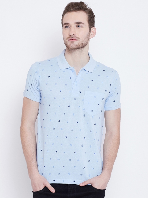 

Camey Men Blue Printed Polo Collar T-shirt