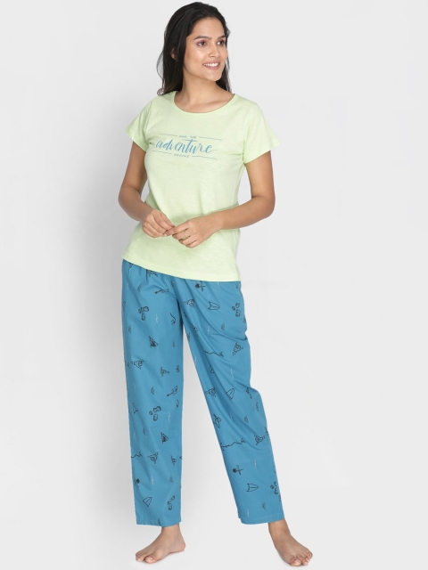 

Clt.s Women Green & Teal Blue Printed Night suit