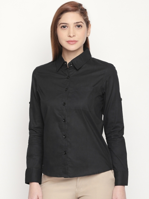 

Ten on Ten Women Black Classic Regular Fit Solid Casual Shirt