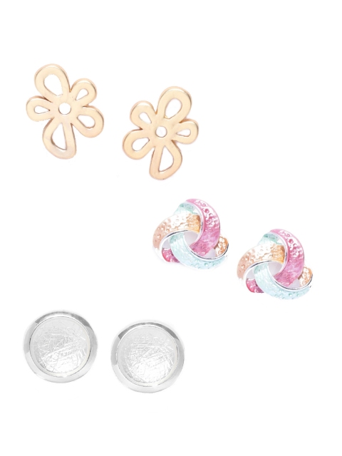 

PRITA Gold-Toned & Silver-Toned Set of 3 Contemporary Studs