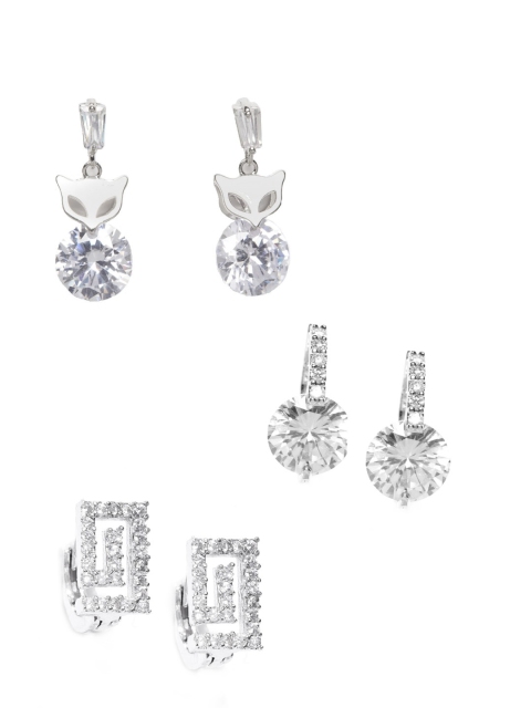 

PRITA Silver-Toned Set of 3 Contemporary Studs