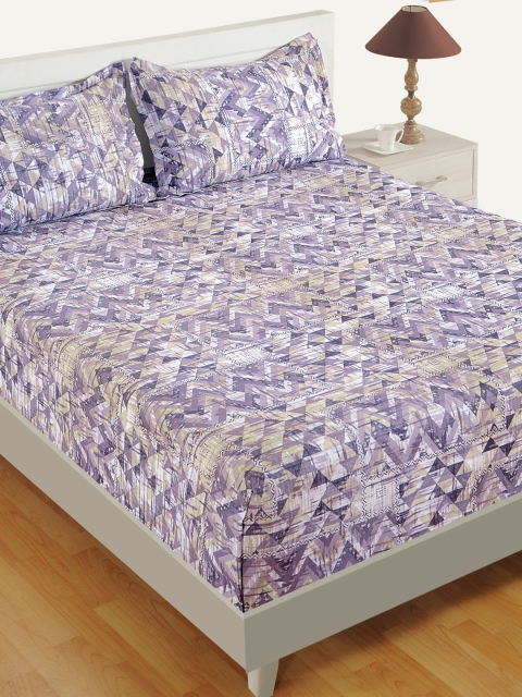 

SWAYAM Purple & Beige Geometric 160 TC Cotton 1 King Bedsheet with 2 Pillow Covers