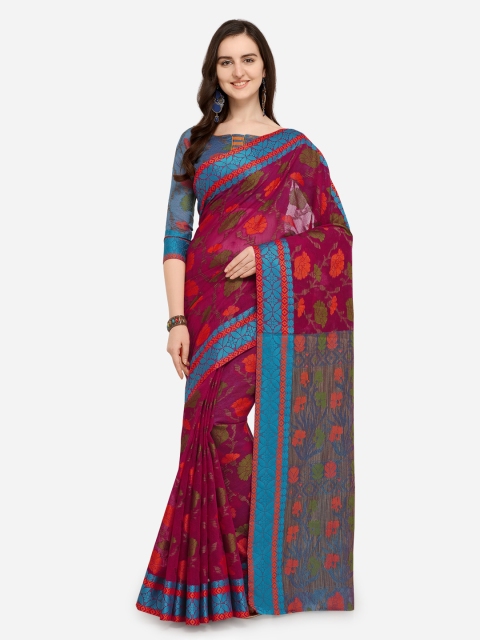 

Saree Swarg Magenta Cotton Blend Woven Design Banarasi Saree