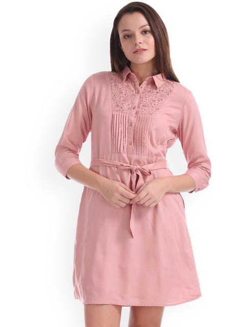 

Cherokee Women Pink Solid Shirt Dress