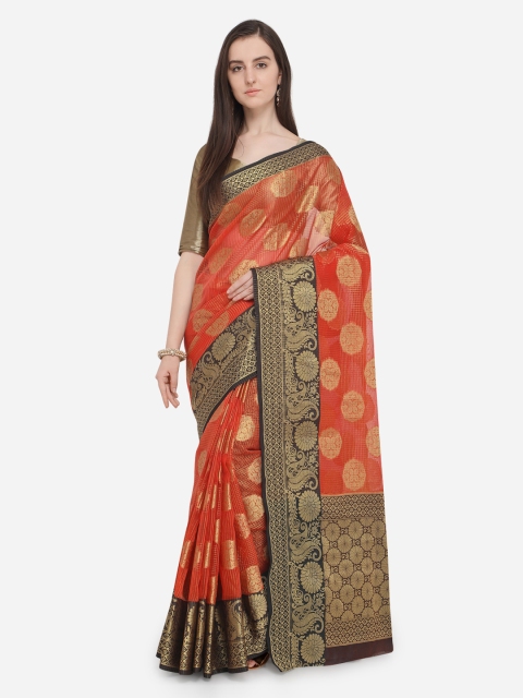 

Saree Swarg Orange Organza Woven Design Banarasi Saree