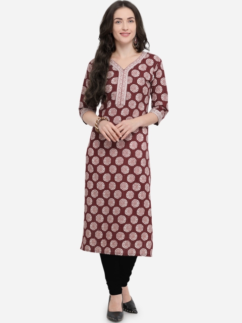 

Satrani Women Maroon & White Printed Straight Kurta