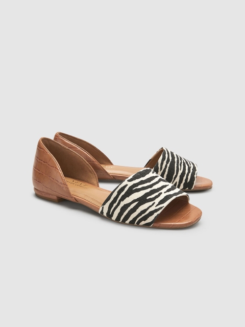 

next Women Black Printed Open Toe Flats