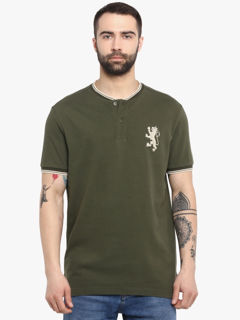 

Red Tape Men Olive Green Solid Henley Neck T-shirt