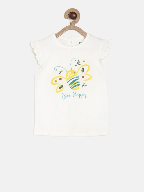 

MINI KLUB Girls Off-White Printed Pure Cotton Top