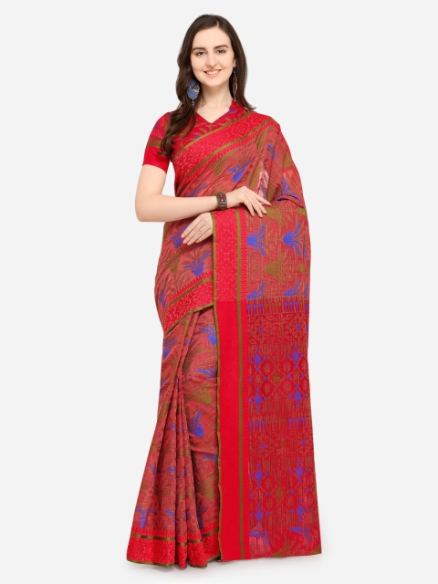 

Saree Swarg Red Cotton Blend Woven Design Banarasi Saree