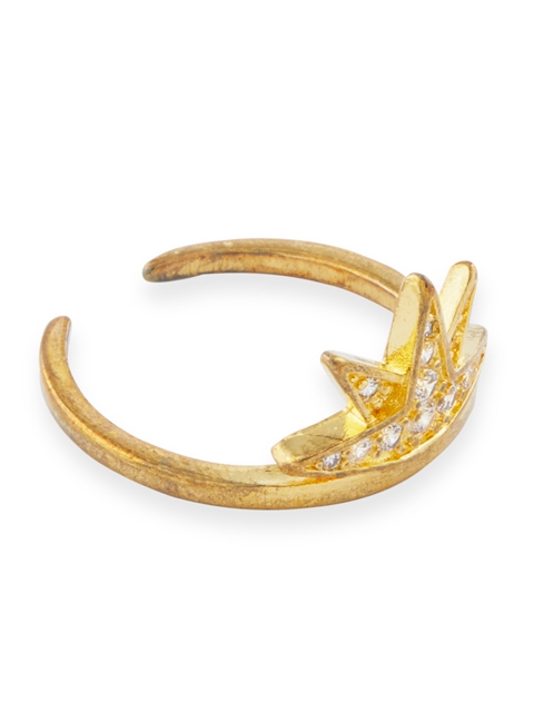 

shaze Women Set Of 3 Gold-Plated CZ Stone-Studded Rings