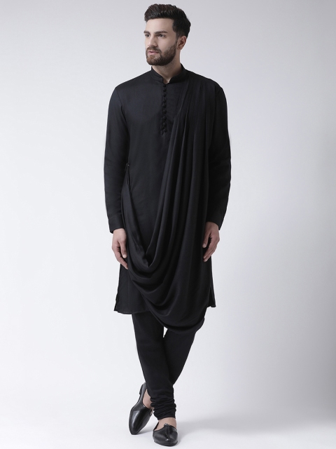 

I Know Men Black Solid Straight Asymmetric Kurta