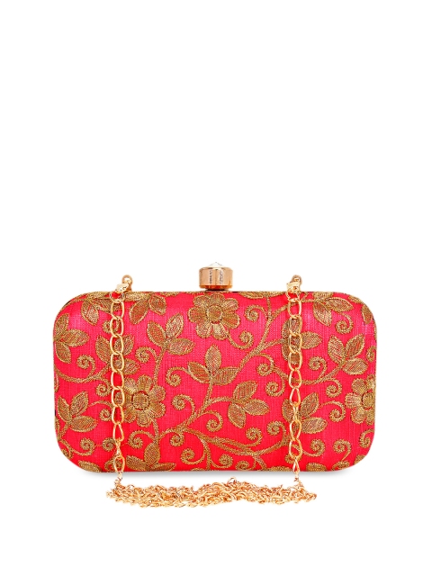 

Anekaant Pink & Gold-Toned Embroidered Embroidered Clutch