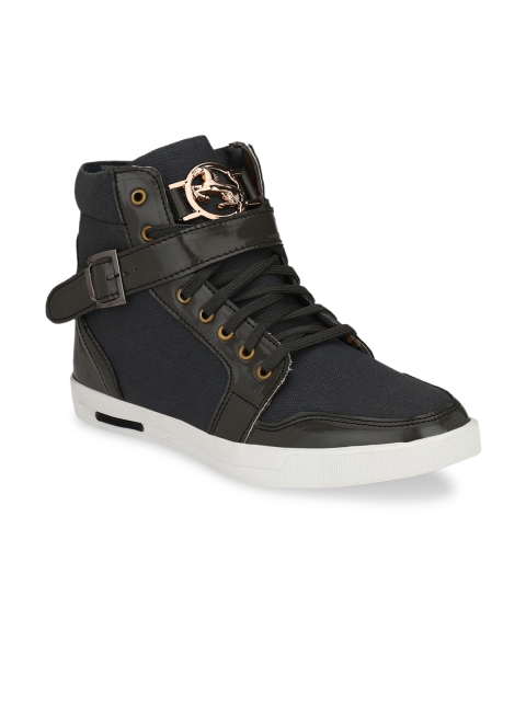 

Eego Italy Men Black & Blue Colourblocked Canvas High-Top Sneakers