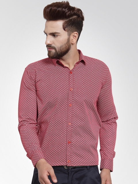 

JAINISH Men Maroon Classic Slim Fit Printed Semiformal Shirt