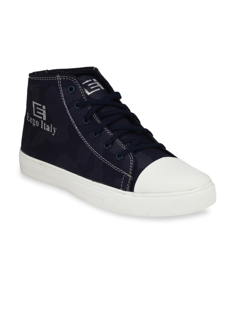 

Eego Italy Men Blue & White Colourblocked Canvas Mid-Top Sneakers