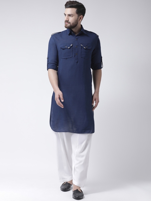 

I Know Men Navy Blue & White Solid Kurta with Salwar
