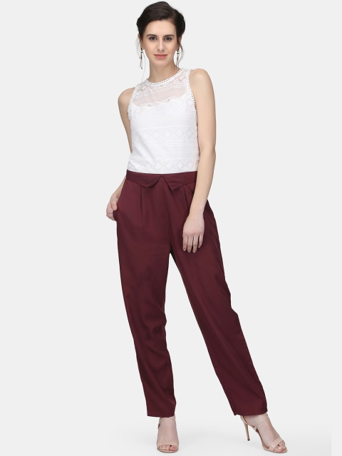 

Eavan White Self Design Basic Jumpsuit