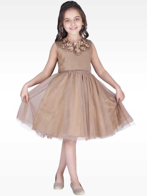 

CUTECUMBER Girls Brown Embellished Fit and Flare Dress