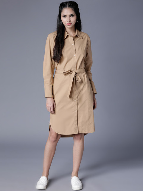 

Tokyo Talkies Women Beige Solid Shirt Dress