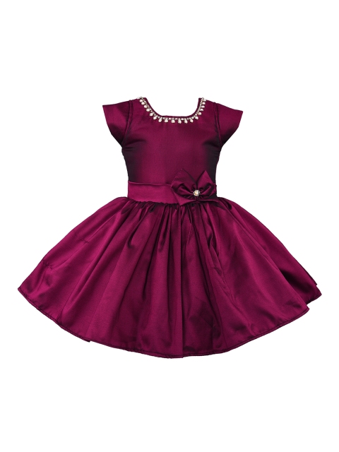 

Wish Karo Girls Burgundy Solid Silk Fit and Flare Dress