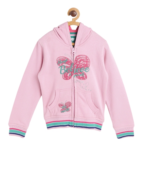 

612 league Girls Pink Printed Hooded Sweatshirt