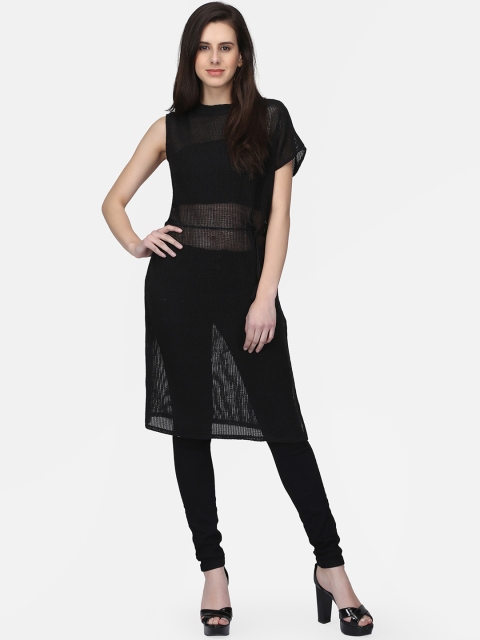 

Eavan Women Black Solid A-Line Longline Top