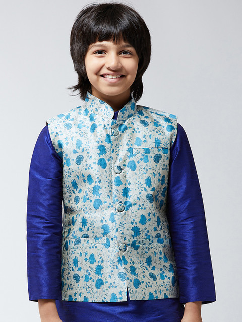 

SOJANYA Boys Blue Printed Nehru Jacket
