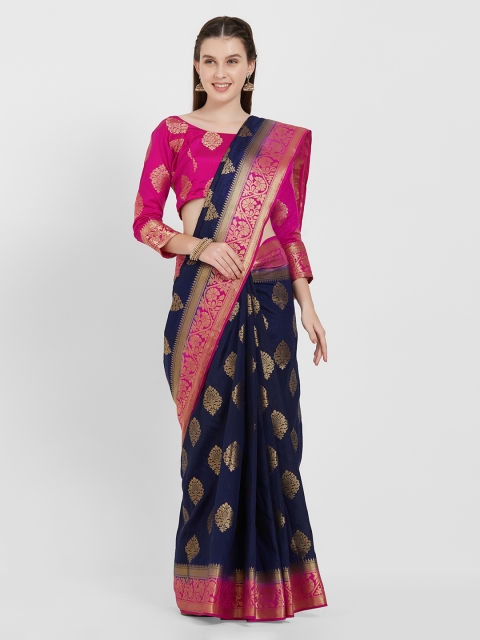 

Viva N Diva Navy Blue Silk Blend Woven Design Banarasi Saree