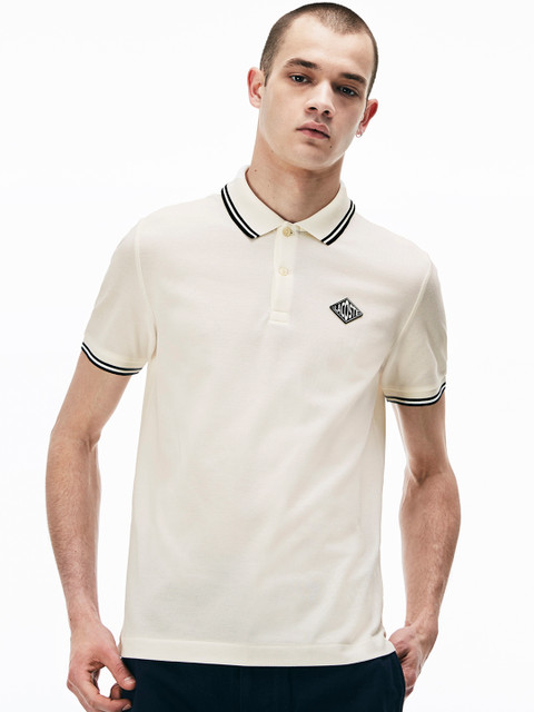 

Lacoste Men Off-White Solid Polo Collar T-shirt