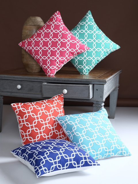 

Alina decor Multicoloured Set of 5 Abstract Square Cushion Covers, Multi