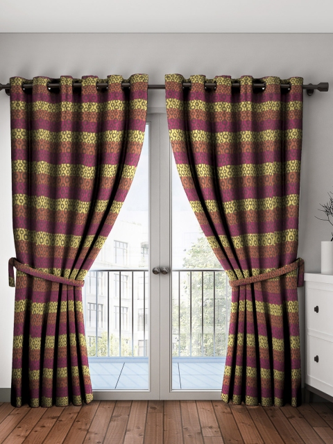 

NEUDIS Set of 2 Maroon & Yellow Long Door Curtains
