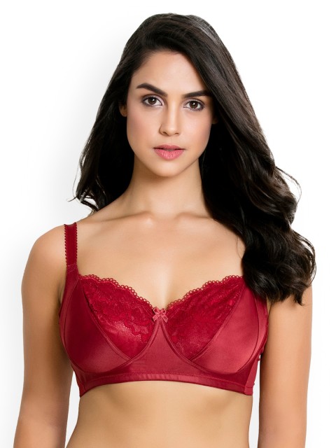 

Zivame Maroon Lace Non-Wired Non Padded Minimizer Bra