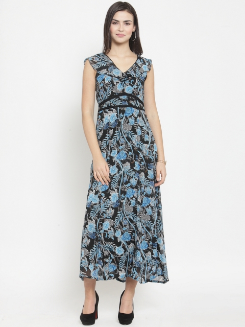 

Latin Quarters Women Blue Printed Fit and Flare Dress