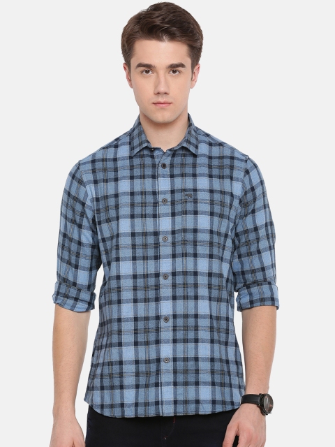 

THE BEAR HOUSE Men Blue Slim Fit Checked Casual Shirt