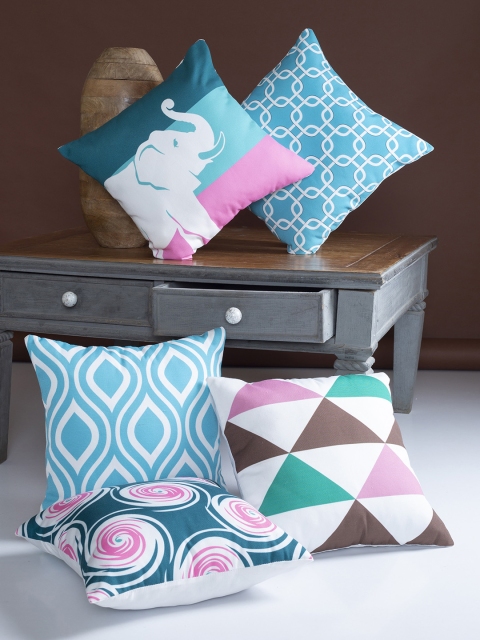 

Alina decor Multicoloured Set of 5 Geometric Square Cushion Covers, Multi