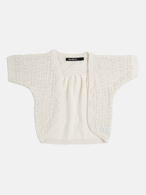 

De Moza Off-White Self Design Crop Open Front Shrug