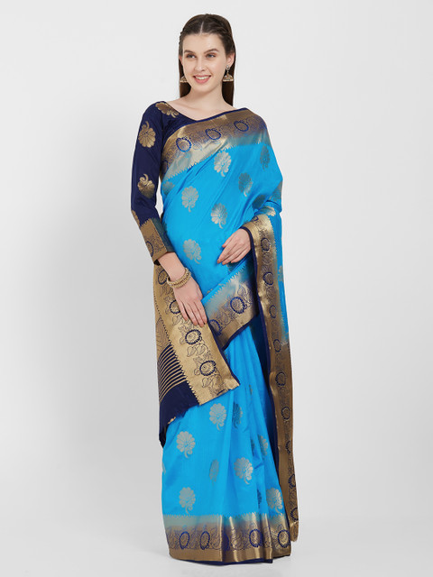 

Viva N Diva Blue Silk Blend Woven Design Banarasi Saree