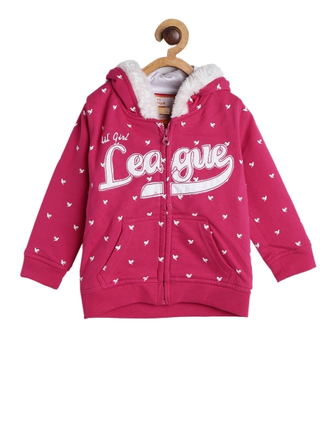 

612 league Girls Pink & Off-White Printed Hooded Sweatshirt