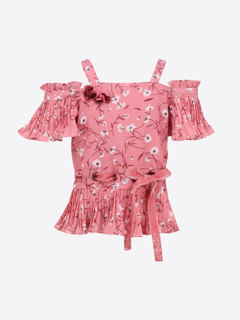 

CUTECUMBER Girls Pink Printed Peplum Top