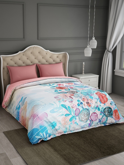 

SPACES Blue & Peach-Coloured Floral AC Room 300 GSM Double Bed Comforter