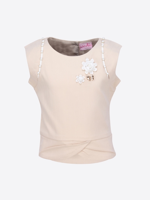 

CUTECUMBER Girls Beige Embellished Top